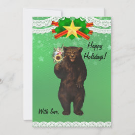 Tarjeta Festiva Custom Funny Modern Christmas Bear with flowers 