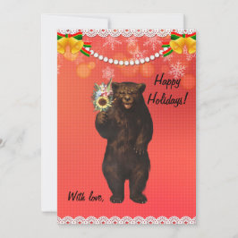 Tarjeta Festiva Custom Funny Modern Christmas Bear with flowers 