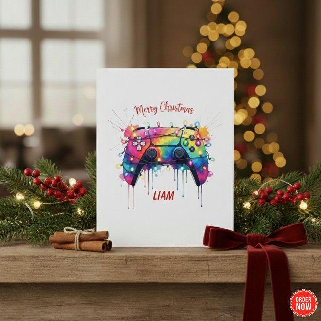 Tarjeta Festiva Custom Gamer Christmas Card With Game Controller (Subido por el creador)