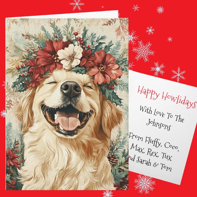 Tarjeta Festiva Custom Golden Retriever Christmas Floral Crown (Subido por el creador)