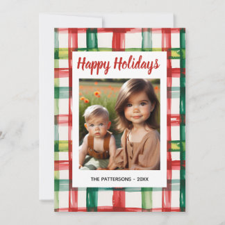 Tarjeta Festiva Custom Happy Holidays Fun Plaid Red Green Photo