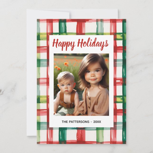 Tarjeta Festiva Custom Happy Holidays Fun Plaid Red Green Photo (Anverso)