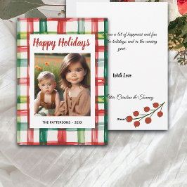 Tarjeta Festiva Custom Happy Holidays Fun Plaid Red Green Photo
