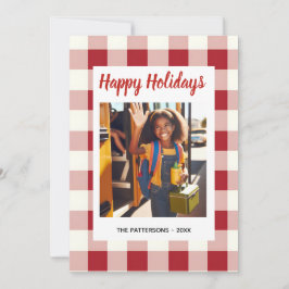 Tarjeta Festiva Custom Happy Holidays Fun Plaid Red Green Photo