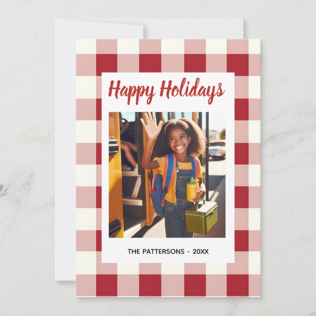 Tarjeta Festiva Custom Happy Holidays Fun Plaid Red Green Photo (Anverso)