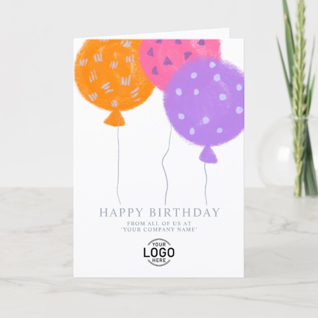 Tarjeta Festiva Custom Logo Balloons White Business Birthday Card (Anverso)