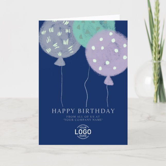 Tarjeta Festiva Custom Logo Blue Balloons Business Birthday Card (Anverso)