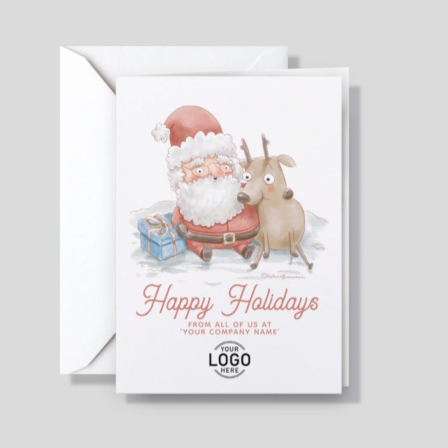 Tarjeta Festiva Custom Logo Cute Sant Reindeer Friends Business (Subido por el creador)