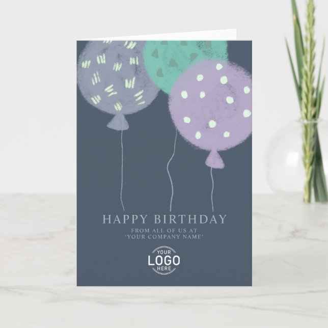Tarjeta Festiva Custom Logo Dusty Balloons Business Birthday Card (Anverso)