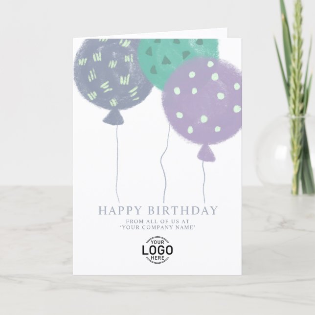 Tarjeta Festiva Custom Logo Modern Balloons Business Birthday Card (Anverso)
