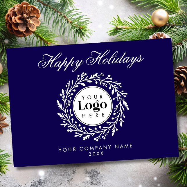 Tarjeta Festiva Custom Logo Navy Christmas Business Thank You Card (Subido por el creador)
