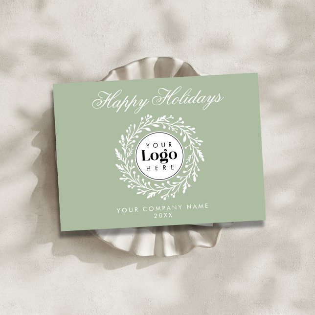 Tarjeta Festiva Custom Logo Sage Christmas Business Thank You Card (Subido por el creador)