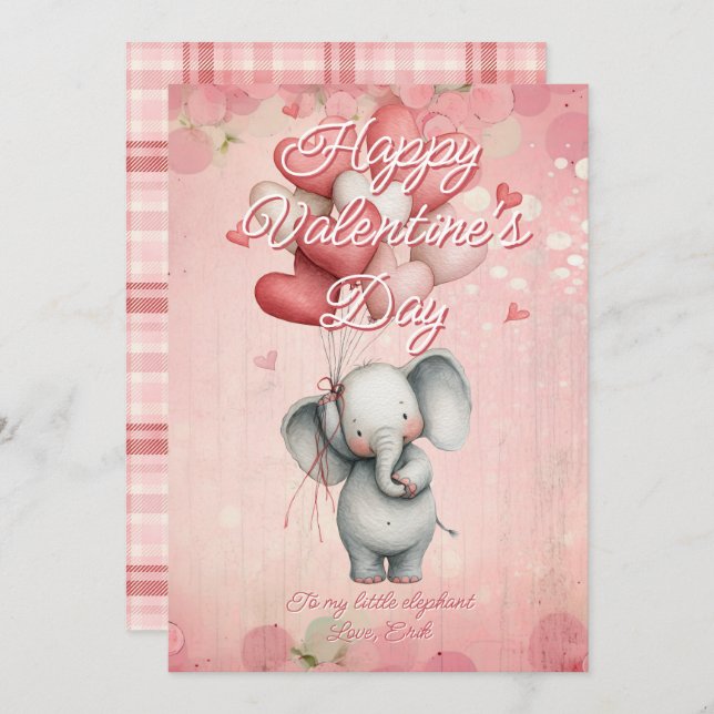 Tarjeta Festiva Custom Message Elephant Animal Valentines Day (Anverso / Reverso)