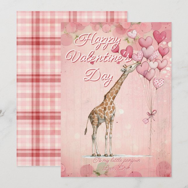 Tarjeta Festiva Custom Message Giraffe Animal Valentines Day (Anverso / Reverso)