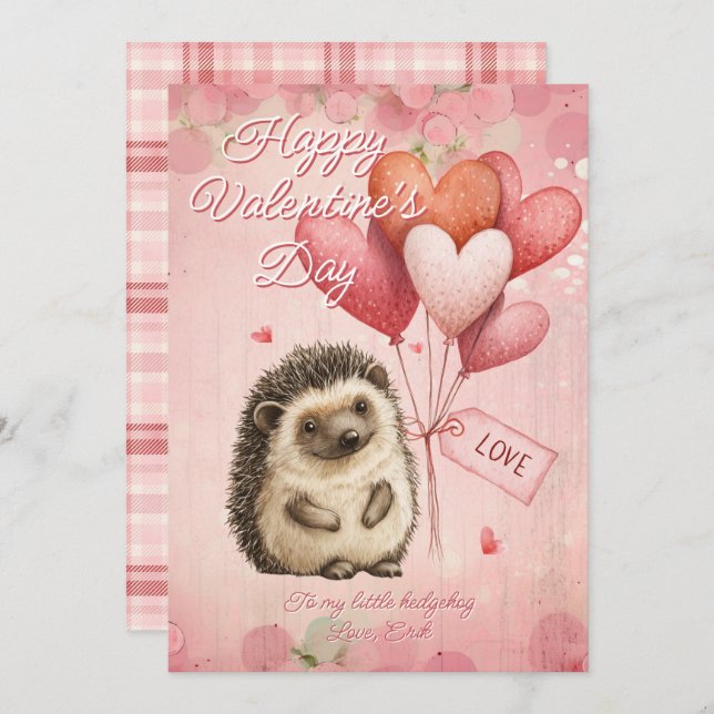 Tarjeta Festiva Custom Message Hedgehog Animal Valentines Day (Anverso / Reverso)