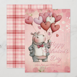 Tarjeta Festiva Custom Message Hippo Animal Valentines Day