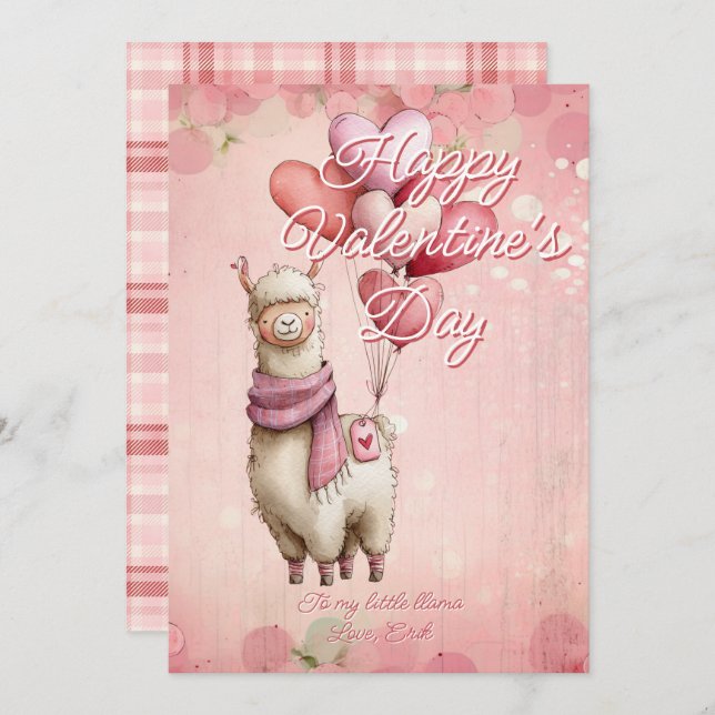 Tarjeta Festiva Custom Message Llama Animal Valentines Day (Anverso / Reverso)