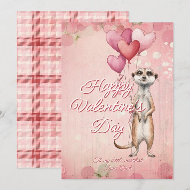Tarjeta Festiva Custom Message Meerkat Animal Valentines Day (Anverso / Reverso)