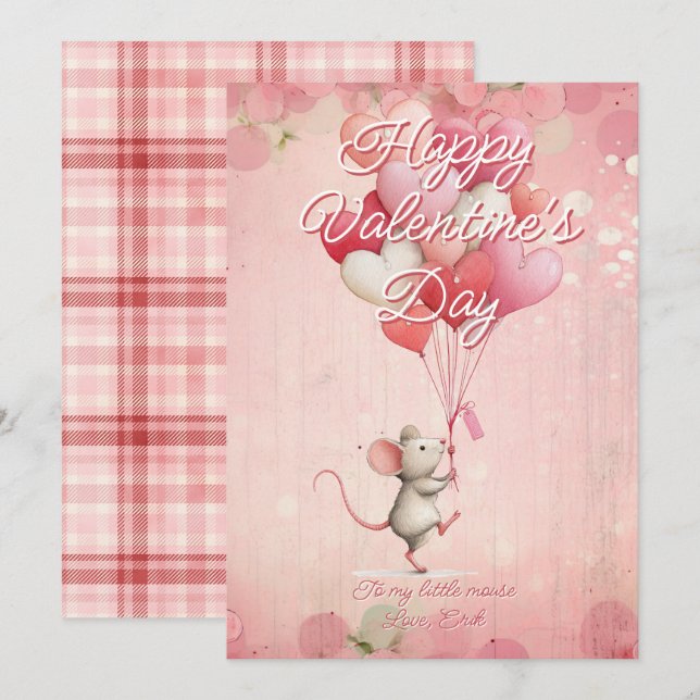 Tarjeta Festiva Custom Message Mouse Animal Valentines Day (Anverso / Reverso)