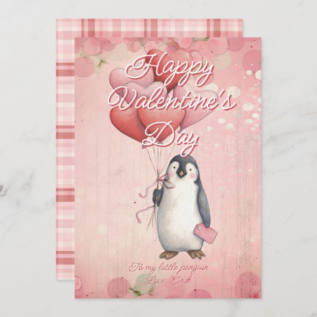 Tarjeta Festiva Custom Message Penguin Animal Valentines Day (Anverso / Reverso)