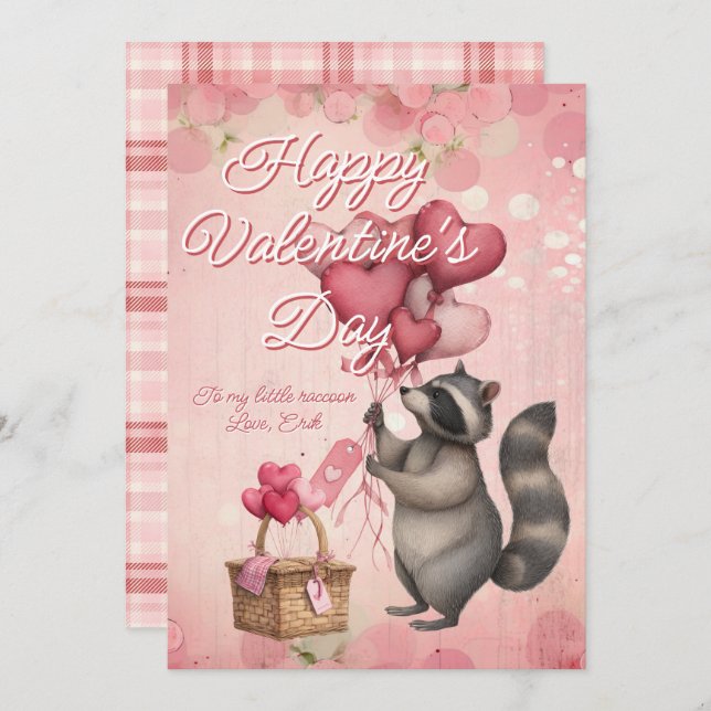 Tarjeta Festiva Custom Message Raccoon Animal Valentines Day (Anverso / Reverso)