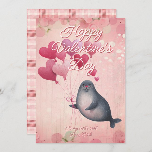 Tarjeta Festiva Custom Message Seal Animal Valentines Day (Anverso / Reverso)