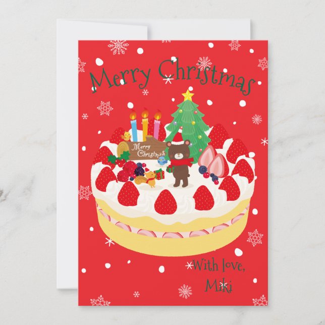Tarjeta Festiva  Custom Modern Cute Christmas Cake Bear Red (Anverso)