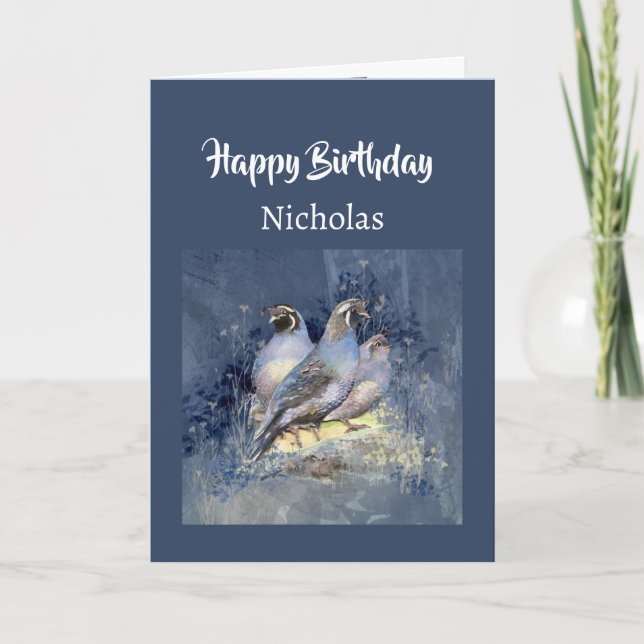 Tarjeta Festiva Custom Name Birthday California Quail Bird (Anverso)