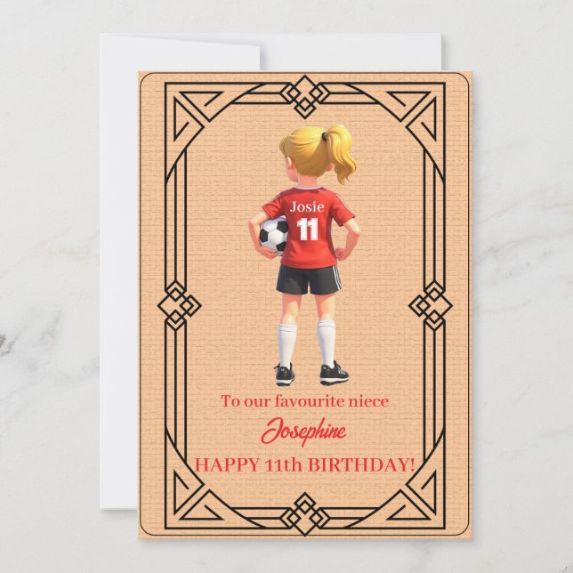 Tarjeta Festiva Custom Name Number and Text Birthday Soccer Girl (Anverso)