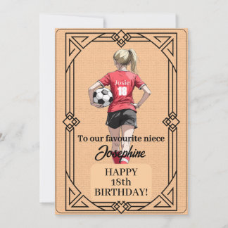 Tarjeta Festiva Custom Name Number and Text Birthday Soccer Woman