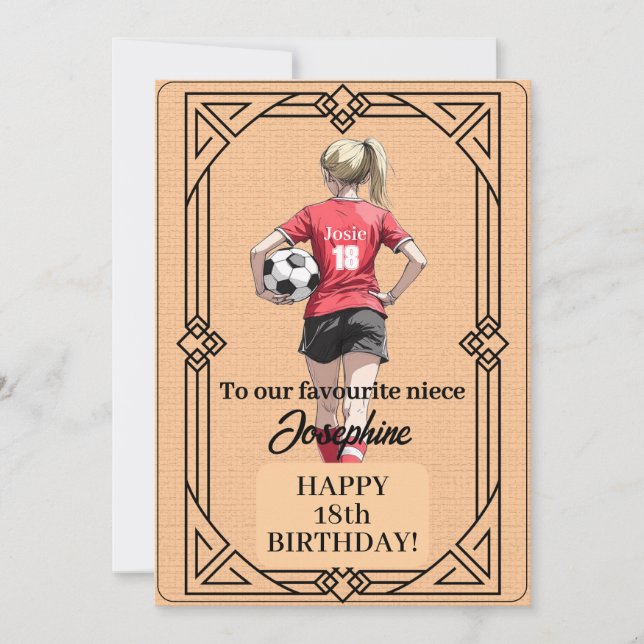 Tarjeta Festiva Custom Name Number and Text Birthday Soccer Woman (Anverso)