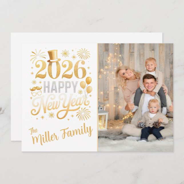 Tarjeta Festiva Custom New Year Photo Holiday Card  (Anverso / Reverso)