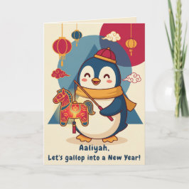 Tarjeta Festiva Custom Penguin Celebrating Lunar New Year