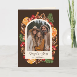 Tarjeta Festiva Custom Photo Folded Rustic Citrus Christmas