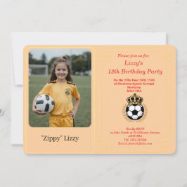 Tarjeta Festiva Custom Photo Girl Soccer Birthday Party Invitation