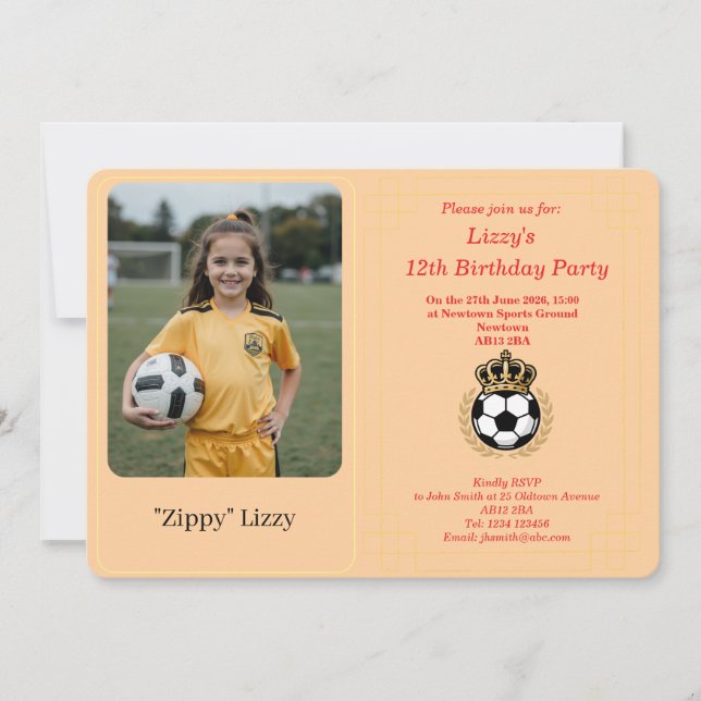 Tarjeta Festiva Custom Photo Girl Soccer Birthday Party Invitation (Anverso)