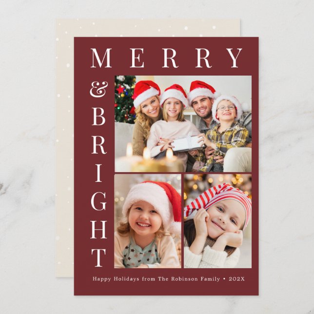 Tarjeta Festiva custom photo merry bright christmas holiday card (Anverso / Reverso)