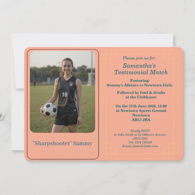 Tarjeta Festiva Custom Photo Soccer Testimonial Match Invitation (Anverso)
