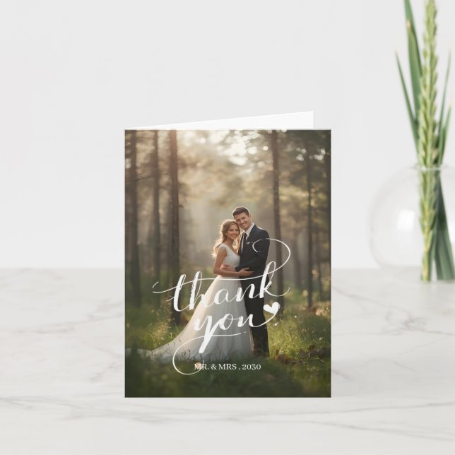Tarjeta Festiva Custom Photo Wedding Thank You Card (Anverso)