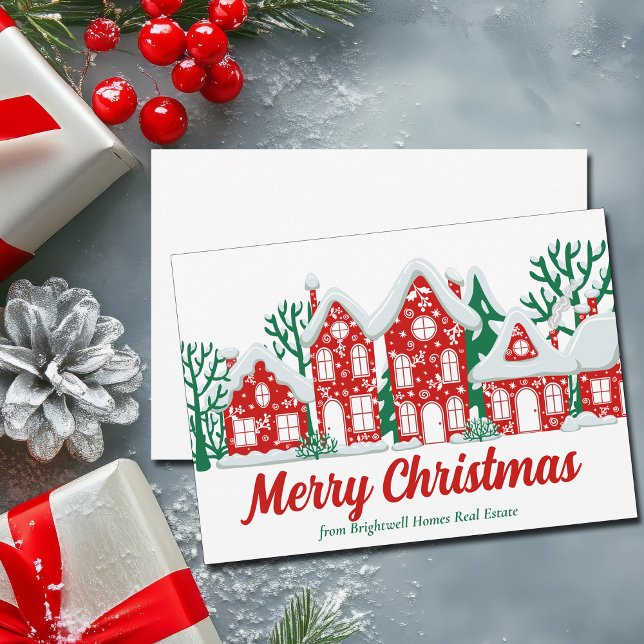 Tarjeta Festiva Custom Real Estate Company Merry Christmas Houses (Subido por el creador)