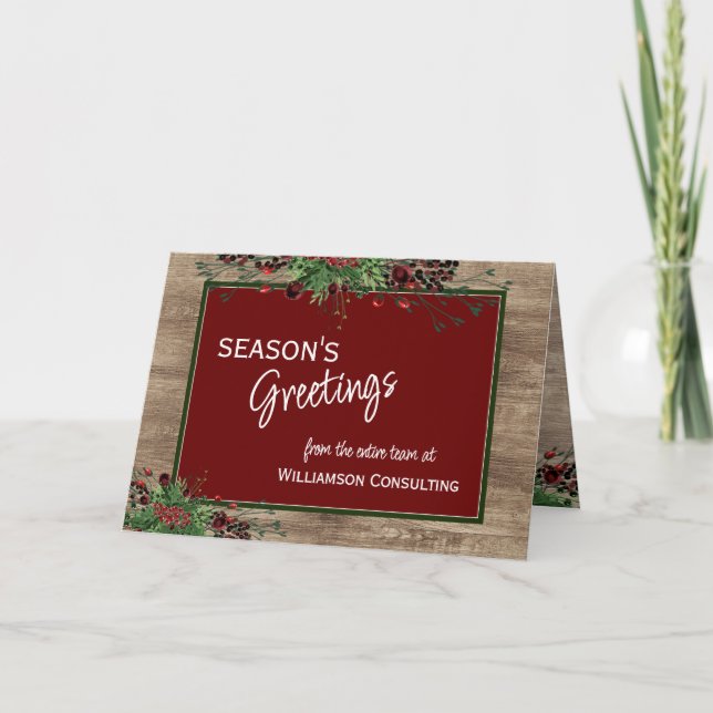 Tarjeta Festiva Custom Red Berries Green Holly Botanical Foliage (Anverso)