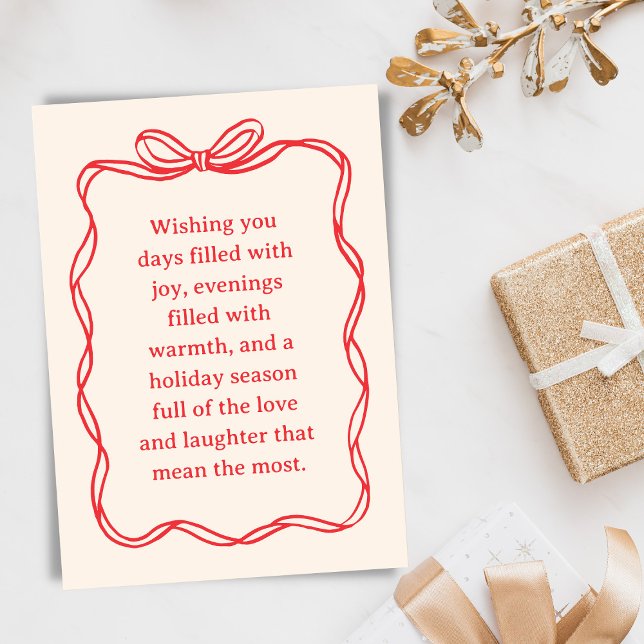 Tarjeta Festiva Custom Red Bow Family Christmas Letter Message (Subido por el creador)