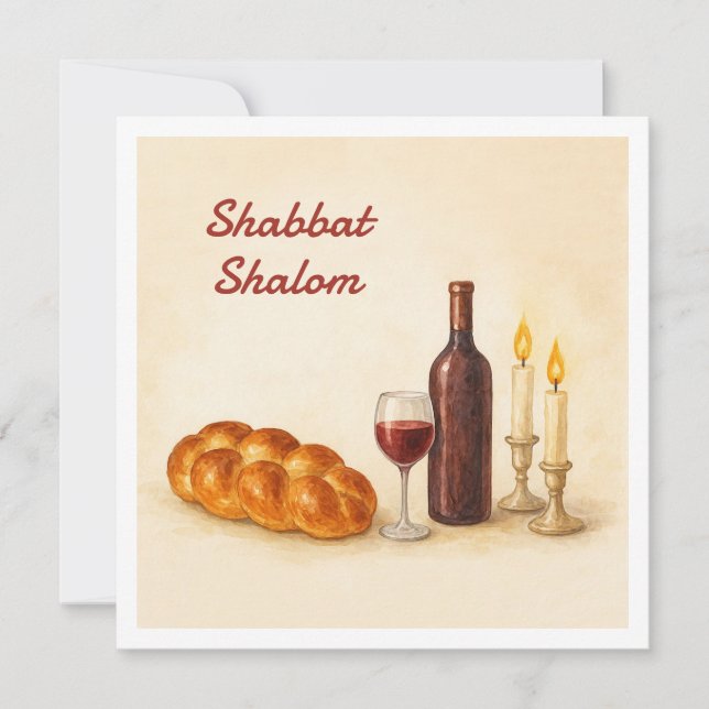 Tarjeta Festiva Custom Shabbat Shalom Square Card with Family Name (Anverso)