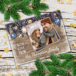 Tarjeta Festiva Custom Snowflakes & Barnwood Wood Planks Pattern<br><div class="desc">Unique, classic, trendy, pretty and decorative Holiday card. Cute WITH LOVE FROM text and room to customize or personalize with a photo and names (or family name) of your choice on a rustic country cottage style weathered farmhouse barn wood planks texture pattern. And a customizable season greeting poem on the...</div>