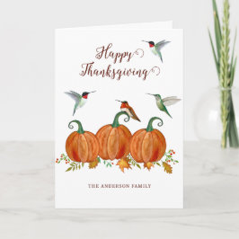 Tarjeta Festiva Custom Thanksgiving Hummingbirds and Pumpkins