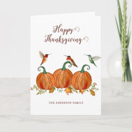 Tarjeta Festiva Custom Thanksgiving Hummingbirds and Pumpkins