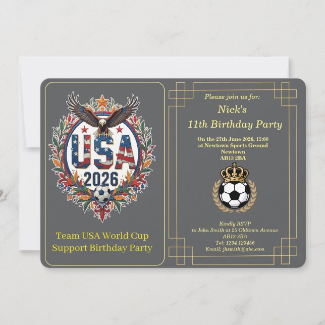 Tarjeta Festiva Custom USA Soccer Team Bald Eagle Birthday Invite (Anverso)