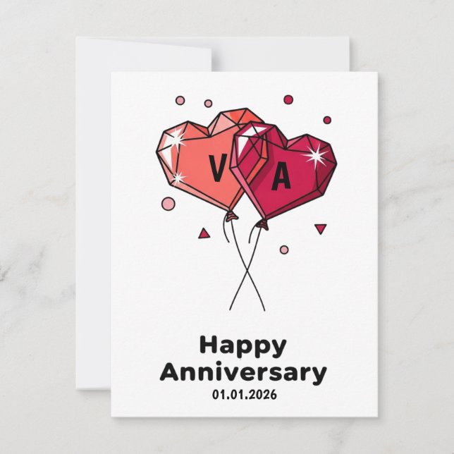 Tarjeta Festiva Custom Watercolor Heart Couple Anniversary Card (Anverso)