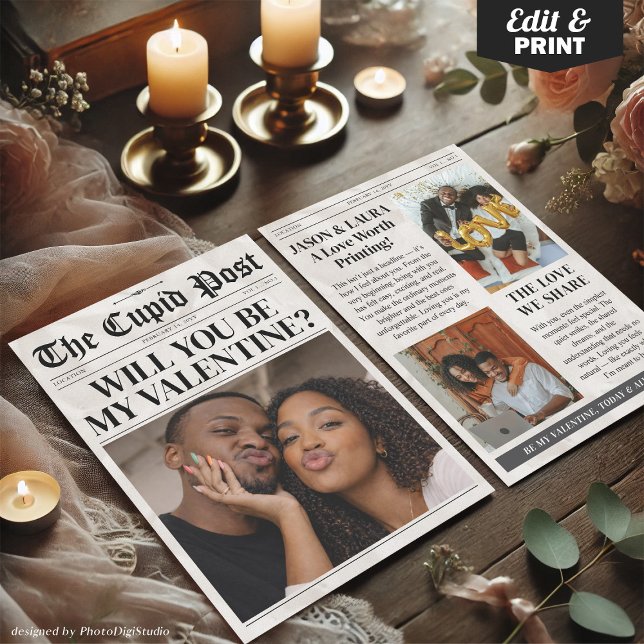 Tarjeta Festiva Custom Will You Be My Valentine Newspaper Card (Custom Will You Be My Valentine Newspaper Card Personalized Valentines Gift)