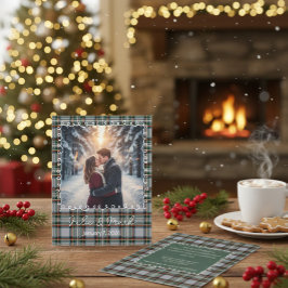 Tarjeta Festiva Custom Winter Engagement Photo Card with Tartan 
